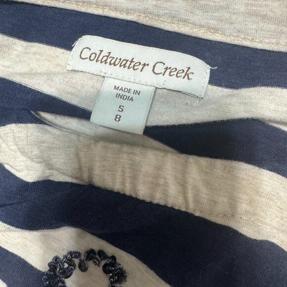 Coldwater Creek Breton Stripe Top Beaded sequins Shirt Size S/8 Nautical Anchor - Picture 7 of 8
